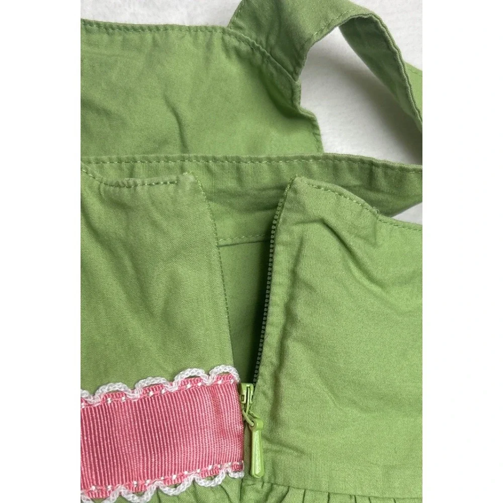 Gymboree Tiered Ruffle Dress Size 10 Green Pink Bow Cotton Sundress